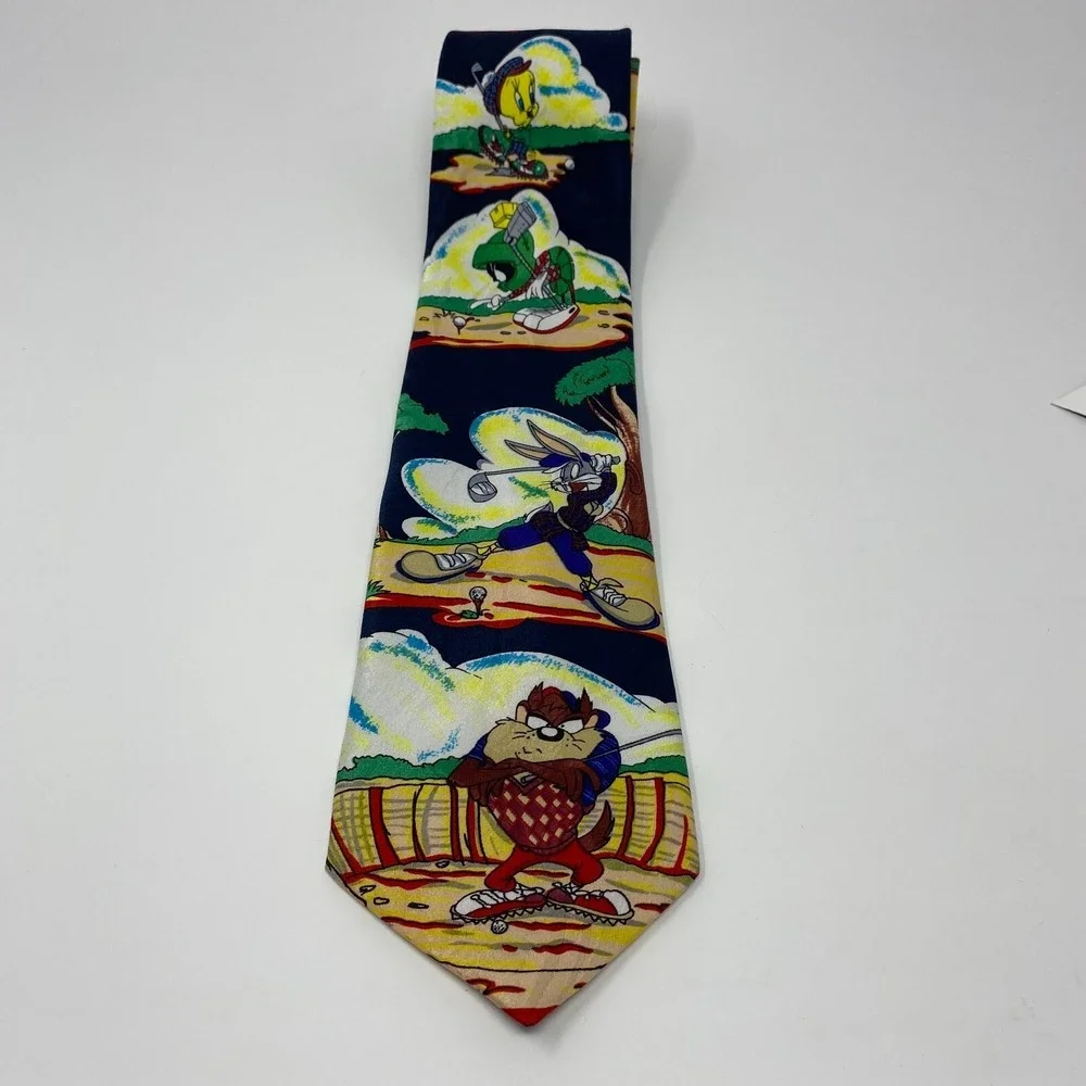 Vintage 1994 Looney Tunes Mania Tie‎ Men's Golf Necktie Tweety Taz Bugs Marvin